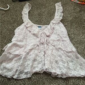 Old Navy Light Pink Lace Ruffle Tank Top